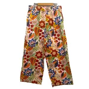 C & C California linen pants palazzo floral bottom wide leg Sz Large